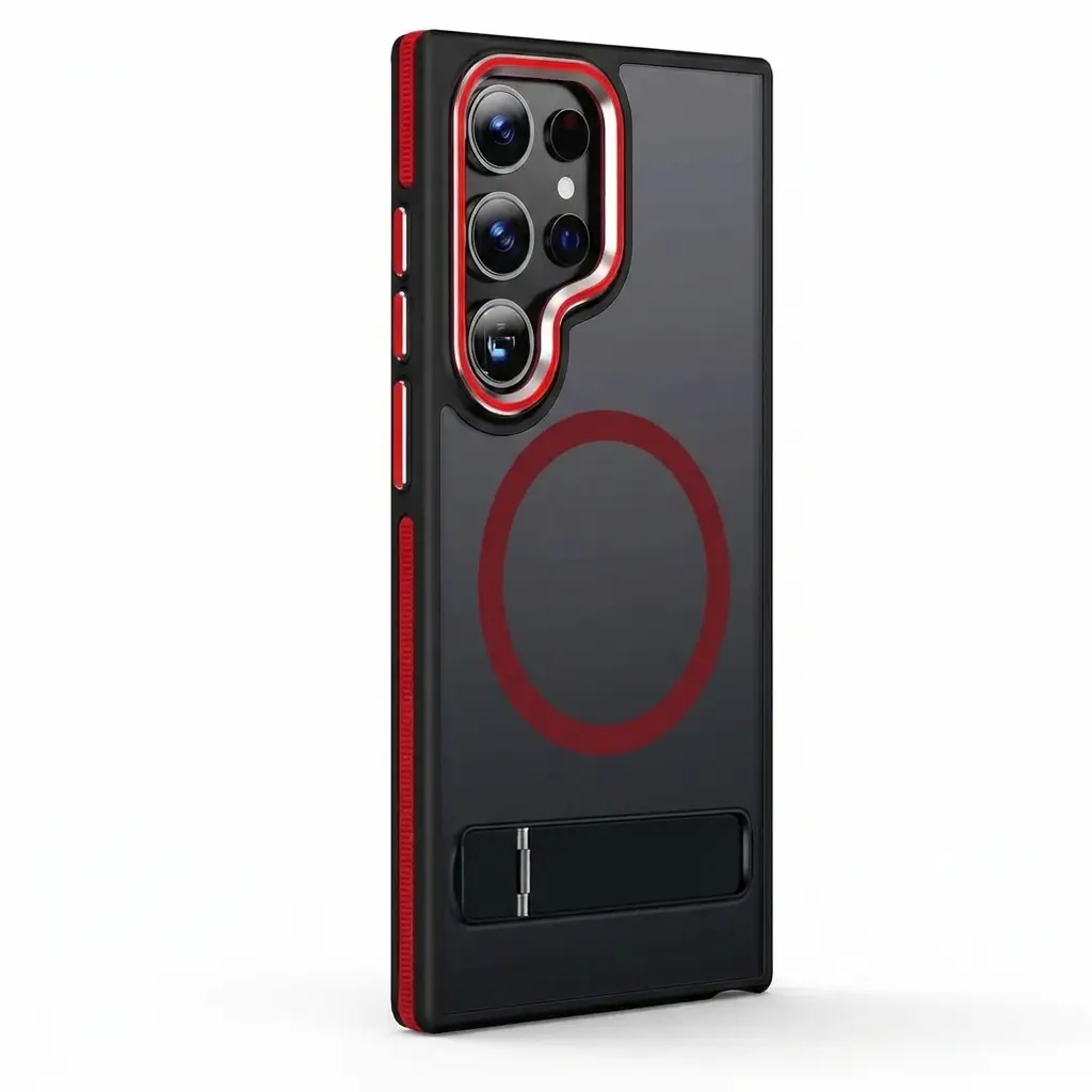 MALEWOLF Magnetic Case for Samsung Galaxy S24 Ultra with invisible kickstand MagSafe Black Red